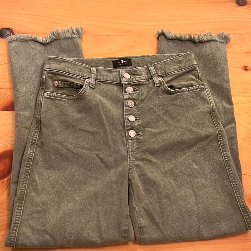 7 For All Mankind Distressed Green Denim Size 29
